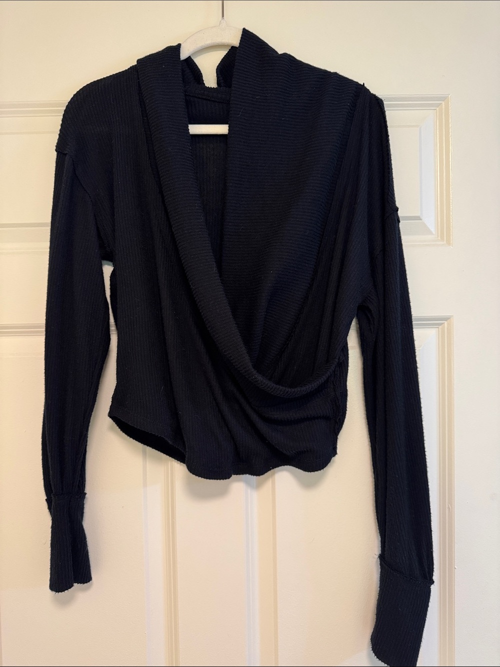 We The Free Black Draped Wrap-Front Long Sleeve Top